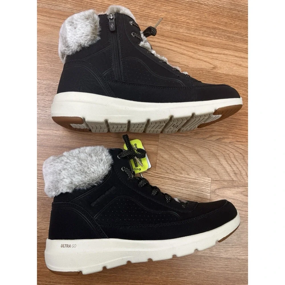 Skechers GoWalk Glacial Ultra Mountain Muse Black Ankle Boots Womens Size 10 NEW